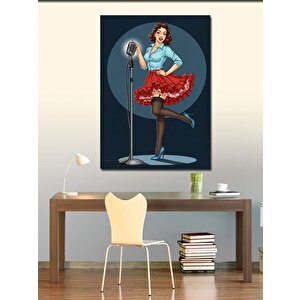 Kanvas Tablo Retro Mikrofonlu Kadın 50x70 cm