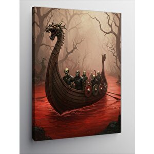 Kanvas Tablo Kızıl Nehirde Viking Gemisi 100x140 cm
