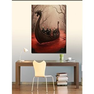 Kanvas Tablo Kızıl Nehirde Viking Gemisi 100x140 cm