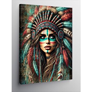 Kanvas Tablo Kızılderili Kadın Portresi 100x140 cm