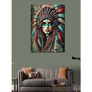 Kanvas Tablo Kızılderili Kadın Portresi 100x140 cm