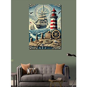 Kanvas Tablo Deniz Feneri Ve Yelkenli 50x70 cm