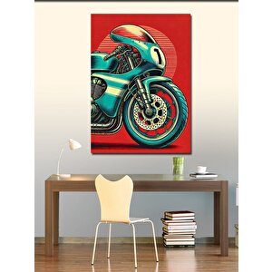 Kanvas Tablo Retro Yeşil Motosiklet 70x100 cm