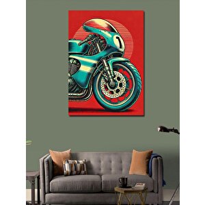 Kanvas Tablo Retro Yeşil Motosiklet 50x70 cm