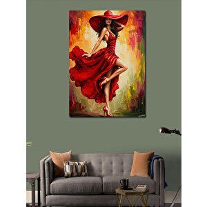 Kanvas Tablo Kırmızı Elbiseli Kadın 100x140 cm