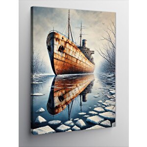 Kanvas Tablo Buzların Arasında Gemi 100x140 cm