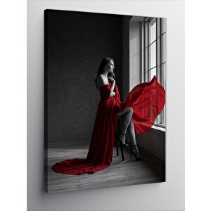 Kanvas Tablo Kırmızı Elbiseli Kadın 100x140 cm