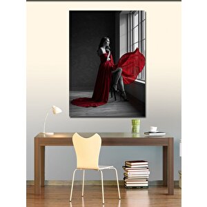 Kanvas Tablo Kırmızı Elbiseli Kadın 100x140 cm