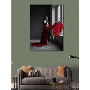 Kanvas Tablo Kırmızı Elbiseli Kadın 100x140 cm