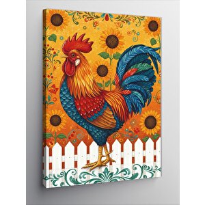 Kanvas Tablo Renkli Horoz Ve Çit 100x140 cm