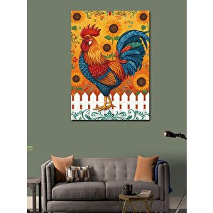 Kanvas Tablo Renkli Horoz Ve Çit 100x140 cm