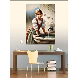 Kanvas Tablo Çeşmede Su İçen Genç Kız 50x70 cm