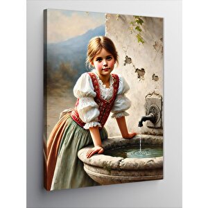 Kanvas Tablo Çeşmede Su İçen Genç Kız 100x140 cm