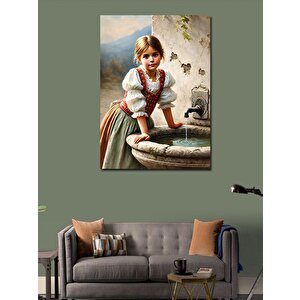 Kanvas Tablo Çeşmede Su İçen Genç Kız 100x140 cm