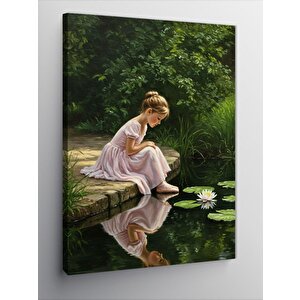 Kanvas Tablo Nilüferlerin Yanında Oturan Kız 50x70 cm