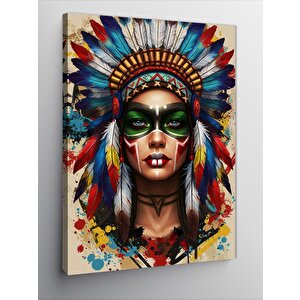 Kanvas Tablo Maskeli Kızılderili Kadın 100x140 cm