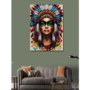 Kanvas Tablo Maskeli Kızılderili Kadın 100x140 cm
