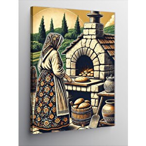 Kanvas Tablo Taş Fırında Ekmekçi Kadın 100x140 cm