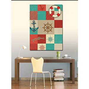 Kanvas Tablo Denizci Motifli Çapa Ve Desenler 70x100 cm