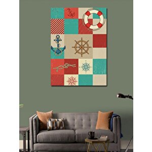 Kanvas Tablo Denizci Motifli Çapa Ve Desenler 50x70 cm