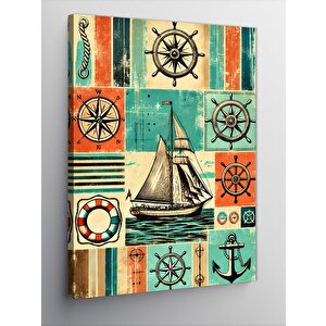 Kanvas Tablo Denizcilik Temalı Patchwork 50x70 cm