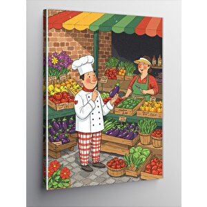 Kanvas Tablo Pazar Alışverişi Çizimi 70x100 cm