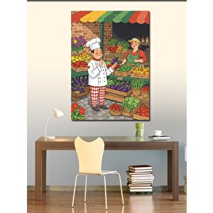 Kanvas Tablo Pazar Alışverişi Çizimi 70x100 cm