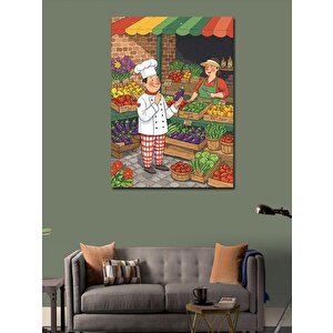 Kanvas Tablo Pazar Alışverişi Çizimi 70x100 cm