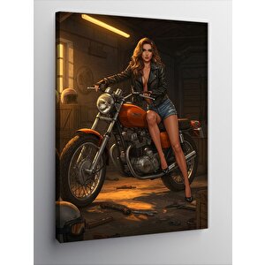 Kanvas Tablo Motosikletli Kadın 50x70 cm