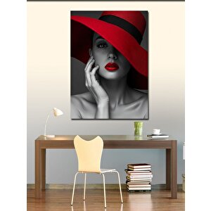 Kanvas Tablo Kırmızı Şapkalı Kadın 70x100 cm