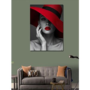Kanvas Tablo Kırmızı Şapkalı Kadın 70x100 cm