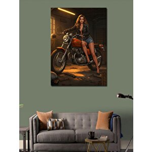 Kanvas Tablo Motosikletli Kadın 100x140 cm