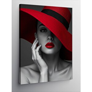 Kanvas Tablo Kırmızı Şapkalı Kadın 50x70 cm