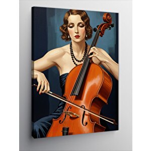 Kanvas Tablo Çellist Kadın Çizimi 100x140 cm