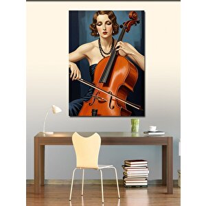 Kanvas Tablo Çellist Kadın Çizimi 100x140 cm