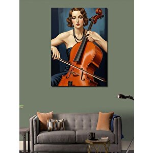 Kanvas Tablo Çellist Kadın Çizimi 100x140 cm