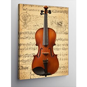 Kanvas Tablo Keman Ve Nota Çizimi 100x140 cm