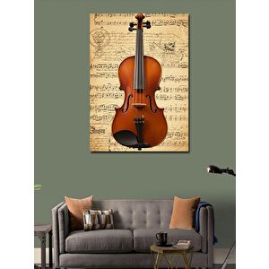 Kanvas Tablo Keman Ve Nota Çizimi 100x140 cm