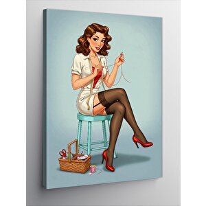 Kanvas Tablo Retro Kırmızı Elbiseli Kadın 70x100 cm