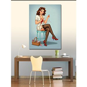 Kanvas Tablo Retro Kırmızı Elbiseli Kadın 70x100 cm