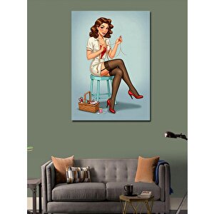 Kanvas Tablo Retro Kırmızı Elbiseli Kadın 70x100 cm