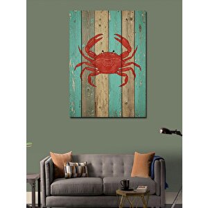 Kanvas Tablo Ahşap Üzerinde Yengeç Deseni 100x140 cm