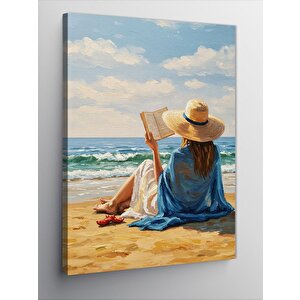 Kanvas Tablo Kumsalda Kitap Okuyan Kadın 70x100 cm