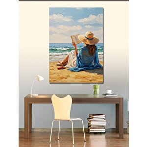 Kanvas Tablo Kumsalda Kitap Okuyan Kadın 70x100 cm