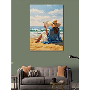 Kanvas Tablo Kumsalda Kitap Okuyan Kadın 70x100 cm