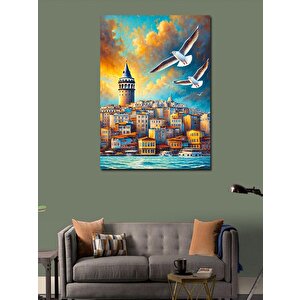 Kanvas Tablo Galata Kulesi Ve Martılar 70x100 cm