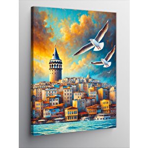 Kanvas Tablo Galata Kulesi Ve Martılar 50x70 cm