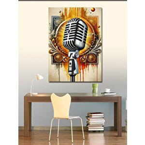Kanvas Tablo Mikrofon Ve Retro Tarz 50x70 cm
