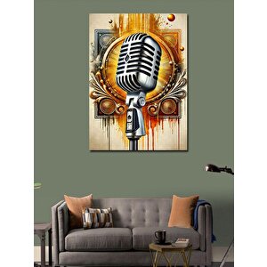 Kanvas Tablo Mikrofon Ve Retro Tarz 50x70 cm