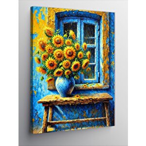 Kanvas Tablo Penceredeki Ayçiçekleri 100x140 cm